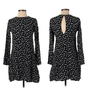 H&M Dress Womens Size 2 Black Floral Print Long Sleeve Keyhole Back Flowy Mini